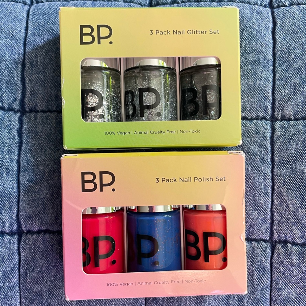 Nordstrom BP Nail Polish 6 Bottles Glitter & Solid Shades 2 NEW Boxed Sets